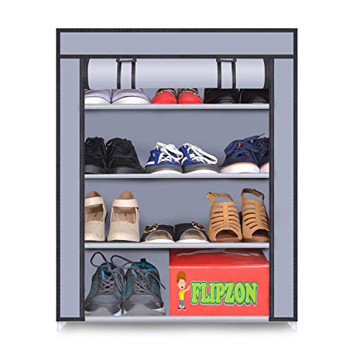 FLIPZON Multipurpose 4-Tiers Shoe Rack with Dustproof Zip Cover, Multiuse Wide Space Storage Rack made by Non Woven Fabric for footwear, Toys, clothes (4 Shelves) (Grey) - Image 4