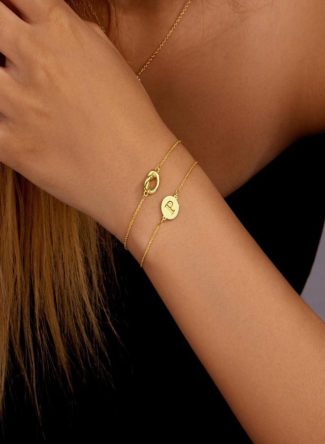 Poxtex Gold Initial Bracelets for Women, Dainty 14K Gold Plated Knot Letter P Initial Bracelet Layered Trendy Personalized Jewelry for Women, Gifts for Christma Valentines Birthday Stuff - Image 2
