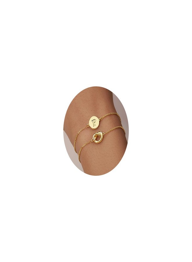 Poxtex Gold Initial Bracelets for Women, Dainty 14K Gold Plated Knot Letter P Initial Bracelet Layered Trendy Personalized Jewelry for Women, Gifts for Christma Valentines Birthday Stuff - Image 1