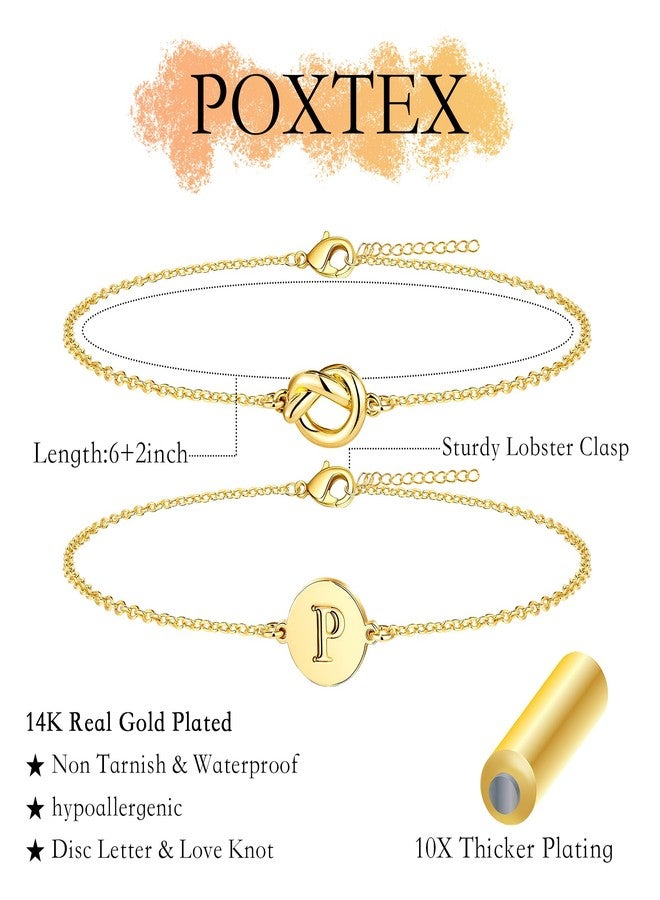 Poxtex Gold Initial Bracelets for Women, Dainty 14K Gold Plated Knot Letter P Initial Bracelet Layered Trendy Personalized Jewelry for Women, Gifts for Christma Valentines Birthday Stuff - Image 3