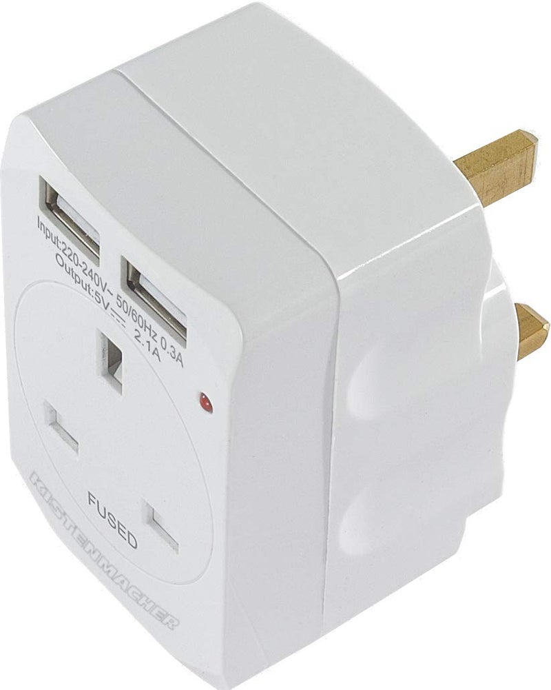 MANGO EGK 613B 3 Way Wall Plug Adapter British Standard 3 x BS socket plus 2 x USB