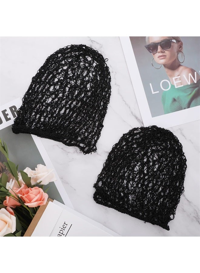 WLLHYF 2 Pieces Mesh Hair Net Rayon Knit Snood Hat Crochet Hair Wraps Sleep Cap Mesh Soft Hairnet Large Hair Cover Ornament Accessory for Women Girls Long Straight Thick Curly Hair - Image 4