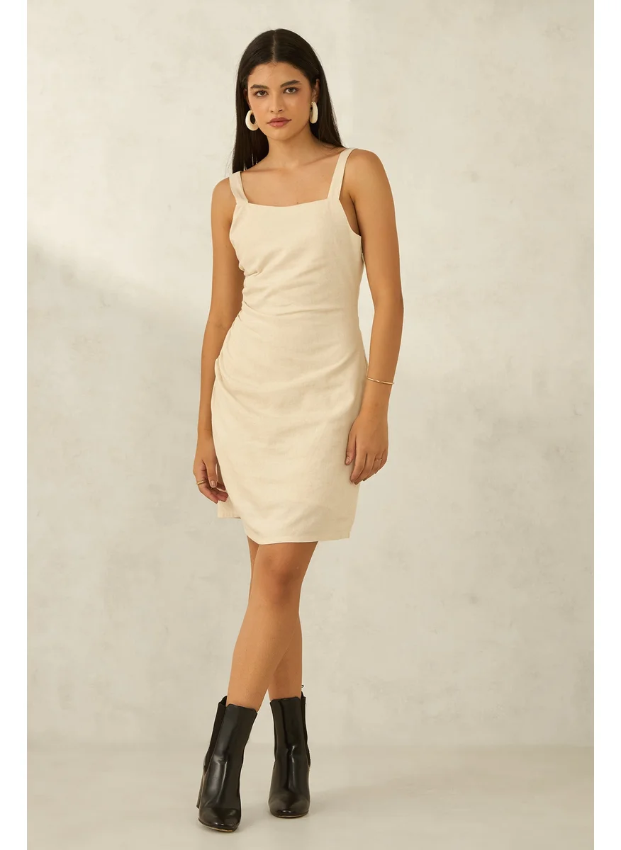 فيرجيو Virgio Women Cotton Square Neck Above Knee Length Solid Sleeveless Dress