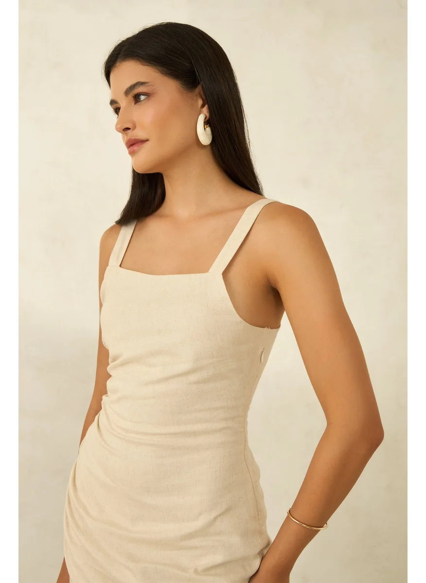 فيرجيو Virgio Women Cotton Square Neck Above Knee Length Solid Sleeveless Dress