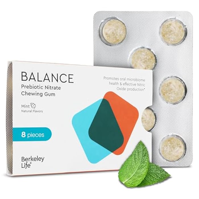Berkeley Life Prebiotic Nitrate Mint Chewing Gum - Sugar-Free Chewing Gum Supports Nitric Oxide Production for Healthy Blood Pressure & Oral Microbiome Health - 8-Piece - Image 1