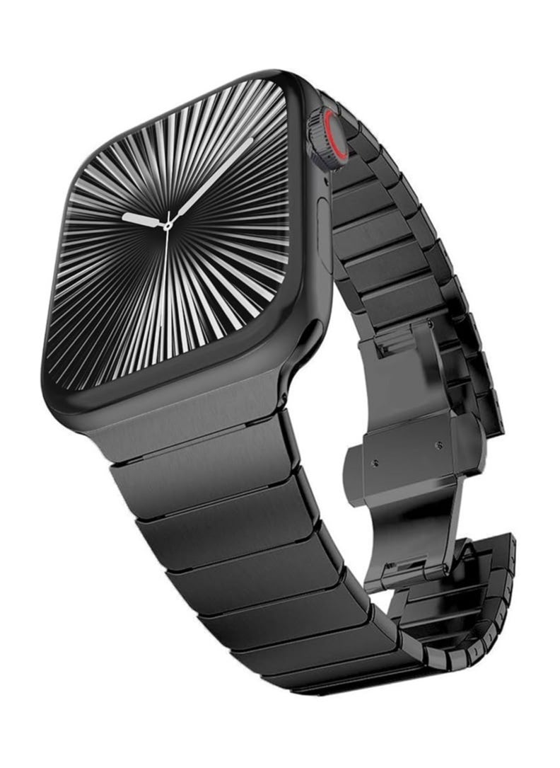 CHANCHY Stainless Steel Band for Apple Watch Ultra Band 49mm 45mm 44mm 42mm 38mm 40mm 41mm, Metal Strap with Folding Clasp for Apple Watch Series 8 7 6 5 4 3 2 1 for Men (Black, 49mm 45mm 44mm 42mm) - Image 1