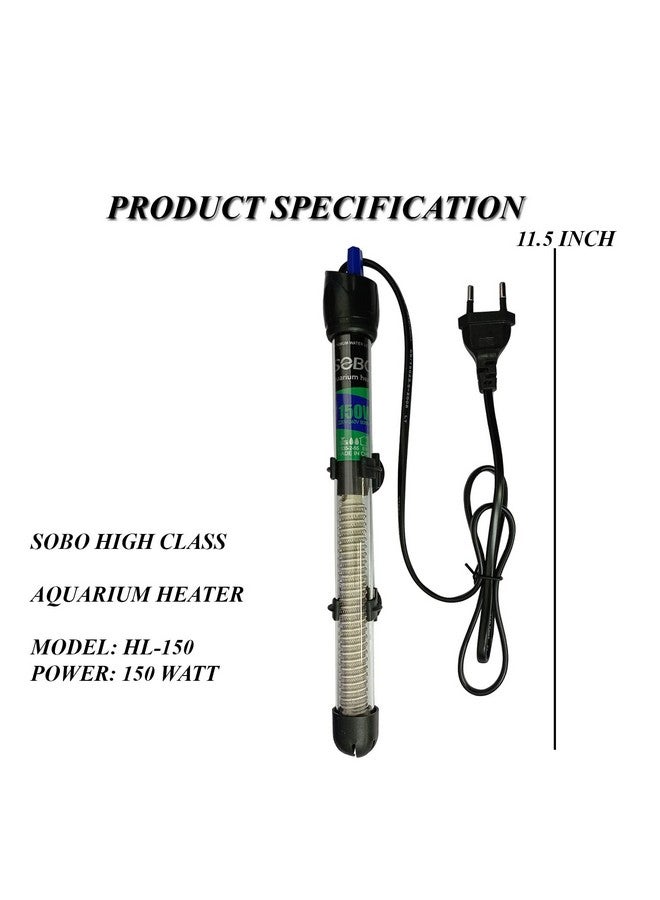 JAINSONS PET PRODUCTS سخان حوض السمك الزجاجي سوبو من جينسونز للمنتجات الحيوانية - سخان حوض سمك قابل للغمر بالكامل / درجة حرارة قابلة للتعديل (20°-32°C) سخان حوض السمك (150 واط) - Image 2