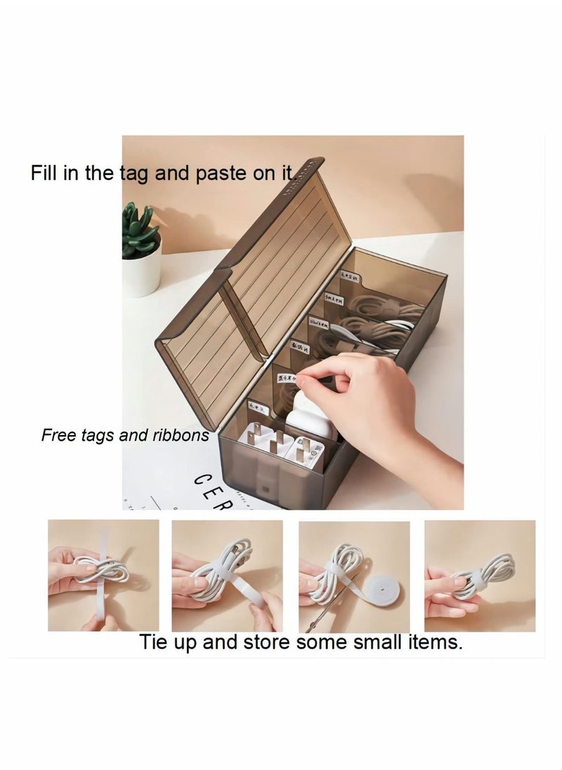 Excefore - Data Cable Organizer Box, Wire Data Cord Management Case, Charge Cable Management 7 Compartments Storage Box, Cord Sorter Small Desk Electronic Accessories Organizer and Storage - Image 1