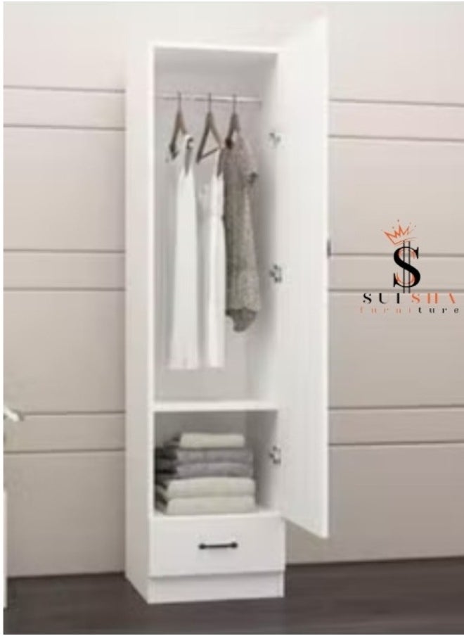 SULSHA 1 Door Wooden Wardrobe Cabinet Cupboard With Drawer Lock Keys White  - Image 2