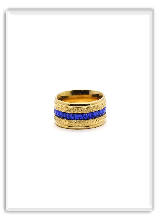 Xusamss 18K Gold Plated Ring One Row Blue Crystal Ring Stainless Steel Band Ring(Gold(7)) - Image 4