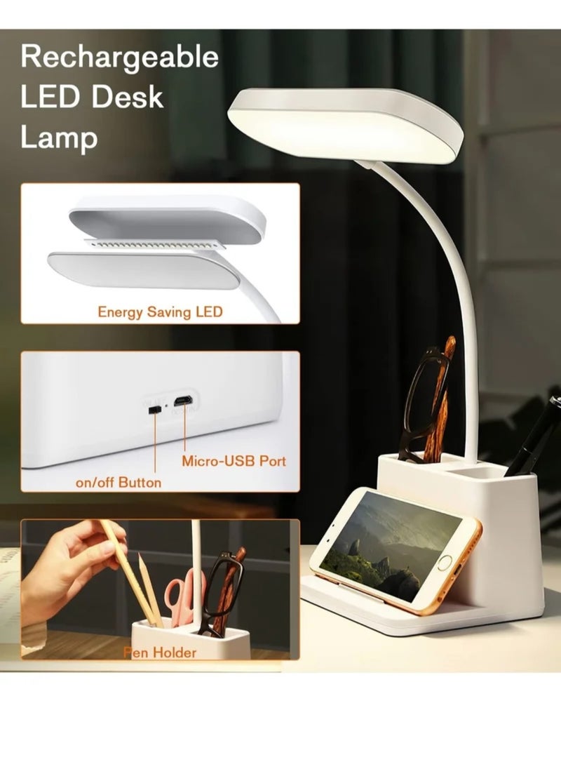 Generic Desk Lamp, LED Table Light for Home Office Lighting, 3 Modes Study Lamp, Dimmable Office Light, Small Desk Lamp with Rechargeable USB Charging Port and Pen Holder, White, 30 x 9.7 x 9.8 cm  - Image 3