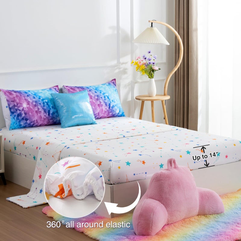 A Nice Night 6Pcs Gradient Abstract Art Grid Mosaic Geometric Bedding Set for Girls, Colorful Rainbow Galaxy Comforter Set, Ultra Soft Bedding Sets (PinkBlue,Full 6Pcs) - Image 4