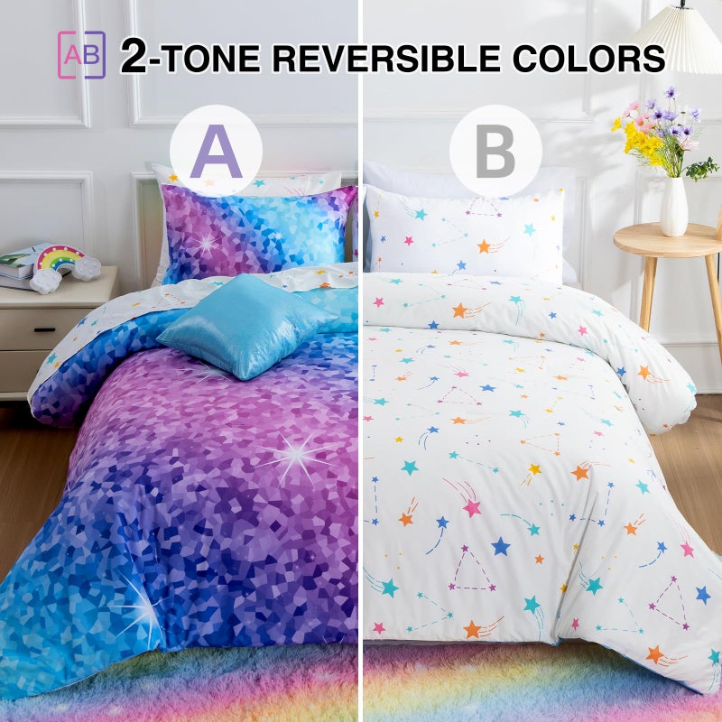 A Nice Night 6Pcs Gradient Abstract Art Grid Mosaic Geometric Bedding Set for Girls, Colorful Rainbow Galaxy Comforter Set, Ultra Soft Bedding Sets (PinkBlue,Full 6Pcs) - Image 2