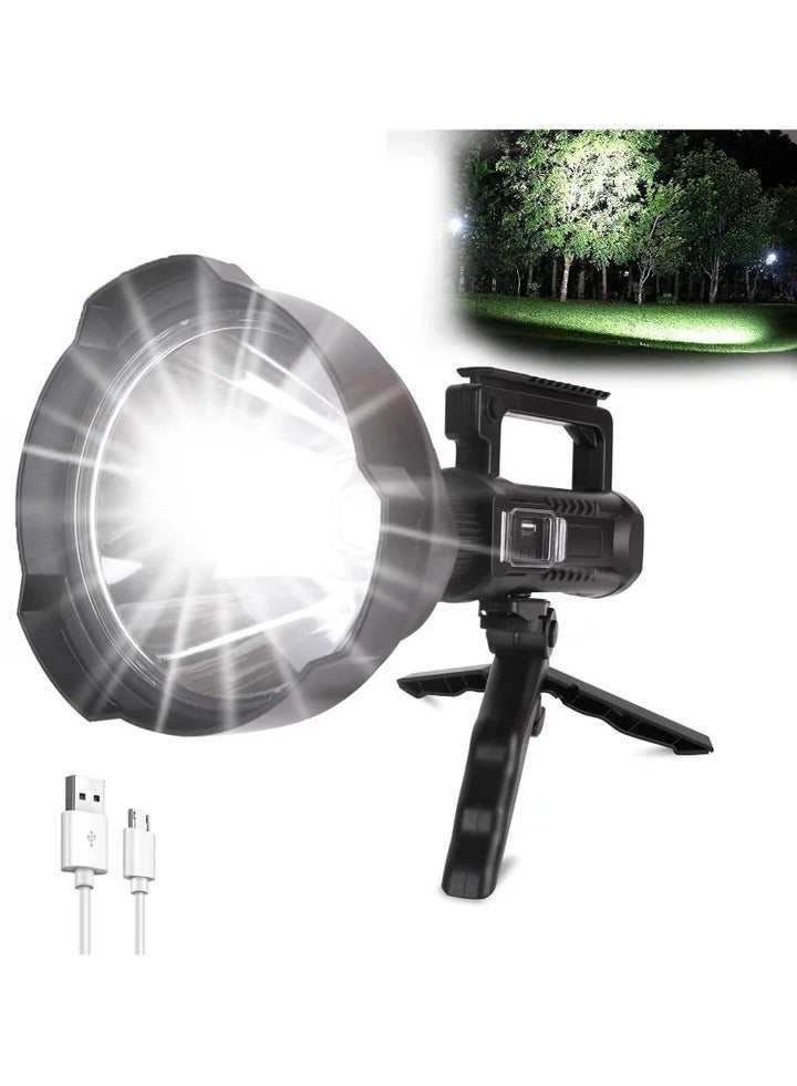 Rechargeable Handheld Spotlight Flashlight, 90000 High Lumens, Super Bright LED Flashlight for Emergencies, 4 Modes Waterproof Searchlight Spotlight for Fishing, Hunting, Hiking, Camping with Tripod - Image 1