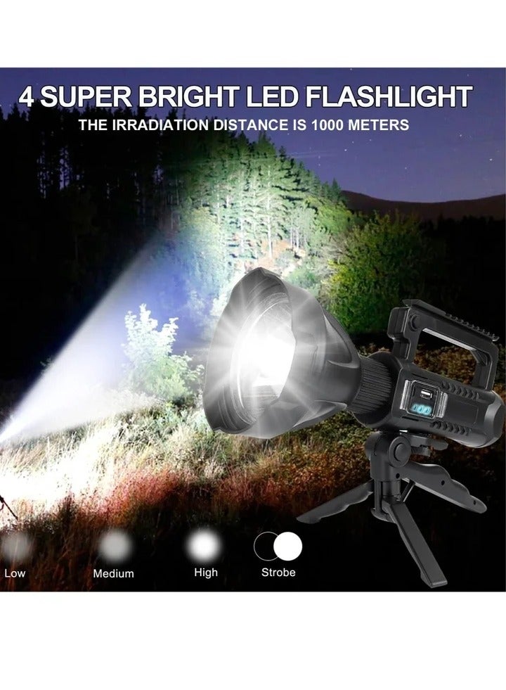 Rechargeable Handheld Spotlight Flashlight, 90000 High Lumens, Super Bright LED Flashlight for Emergencies, 4 Modes Waterproof Searchlight Spotlight for Fishing, Hunting, Hiking, Camping with Tripod - Image 2