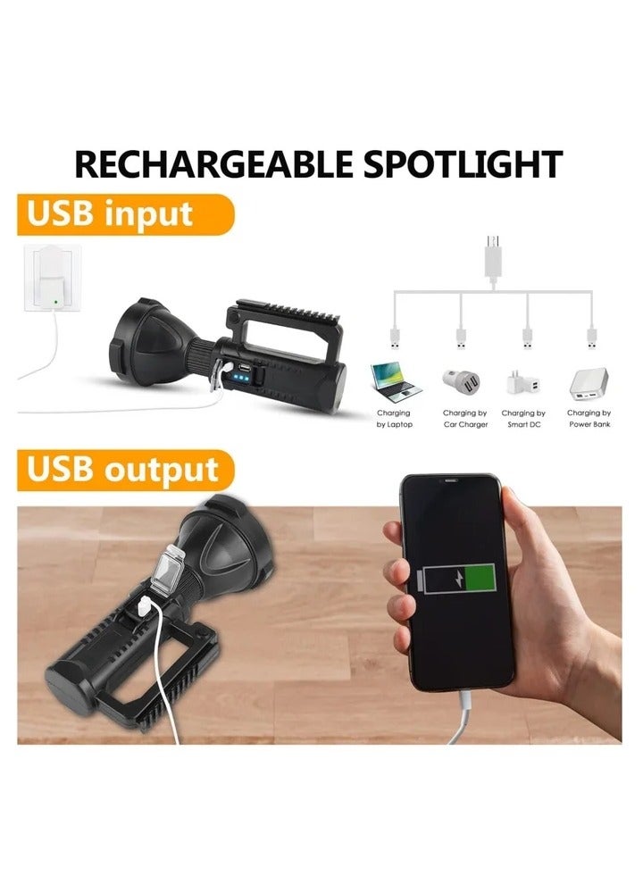 Rechargeable Handheld Spotlight Flashlight, 90000 High Lumens, Super Bright LED Flashlight for Emergencies, 4 Modes Waterproof Searchlight Spotlight for Fishing, Hunting, Hiking, Camping with Tripod - Image 4
