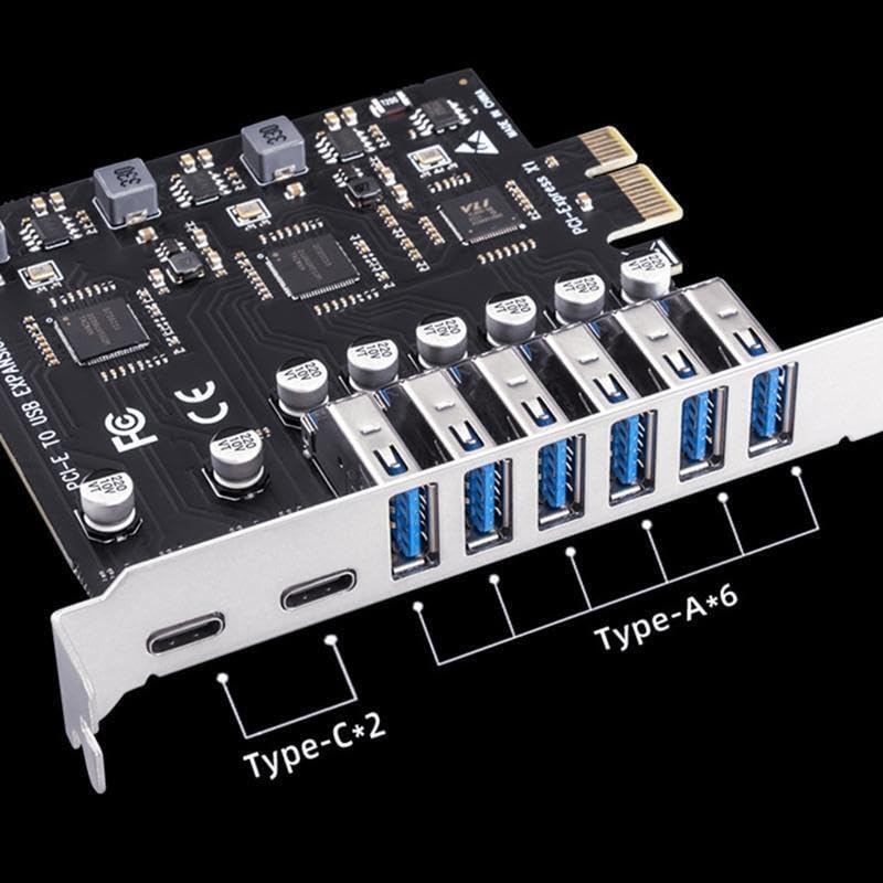 ETZIN USB 3.0 PCIe Card, PCI-e to 2Port USB C + 6 Port USB 3.0 Internal Expansion Card 5Gbps Support PCI-E X1 X4 X8 X16, Support Windows 11/10/8/7/XP-EPL-1028PC. - Image 4