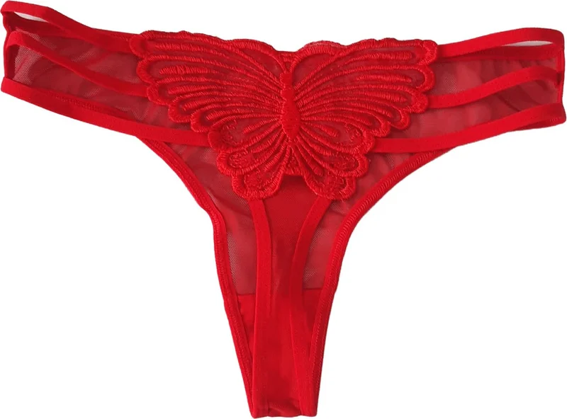 Hepsine Rakip Rivaling All Women's Red Front Transparent Back Butterfly Detailed Thong Panties