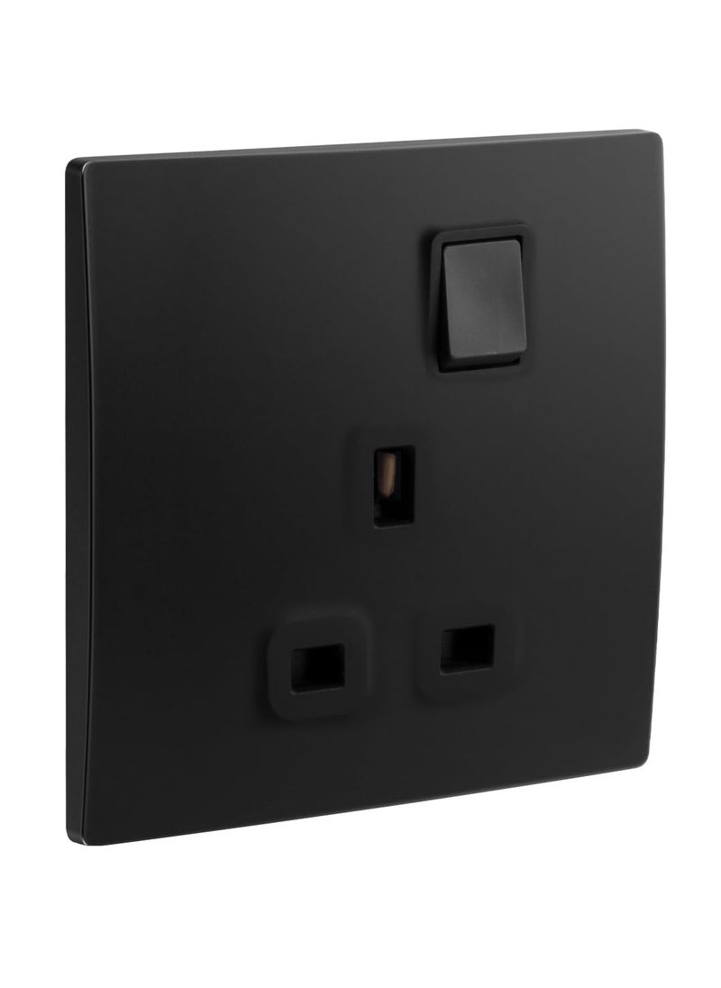 RACO RACO Legrand Mallia Senses Switched Socket Outlet Single Pole British Standard 13A with Earth Connection Single Outlet Matt Black  - Image 1