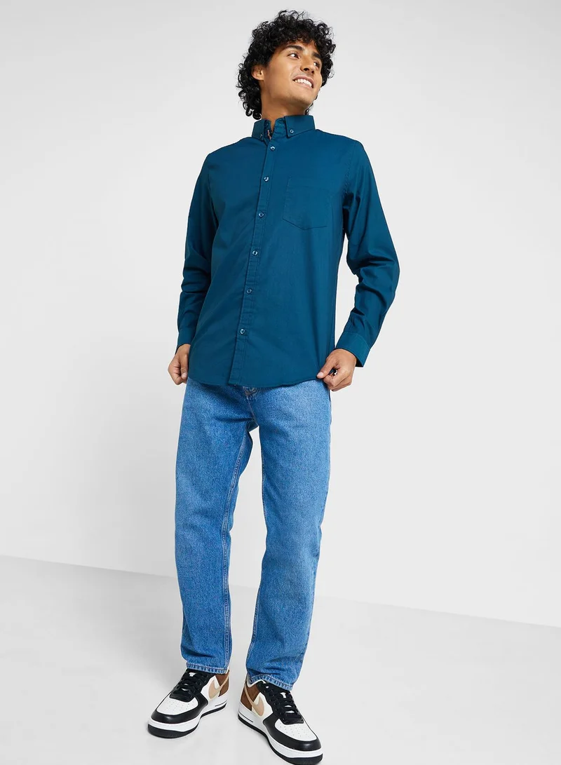 Seventy Five Cotton-Elastane Casual Single Pocket Shirt