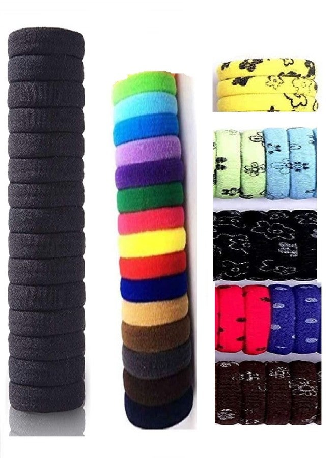 DIAN Assorted Pack of 45 Black, Multicolor and Print Hair Rubber Bands, Ponytail Holders, Hair Tie, Hair Bow, Hair Accessories for Women, Teens and Girl - Image 1
