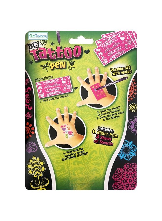 ArtCreativity Shimmery Temporary Tattoo Pens for Kids, 4 Pack, Each Pack with 6 Tattoo Markers & 3 Stencil Stickers, Washable Tattoo Body Ink, Sparkle Girls Fashion Activity, Sparkly Tats Body Art Set - Image 4