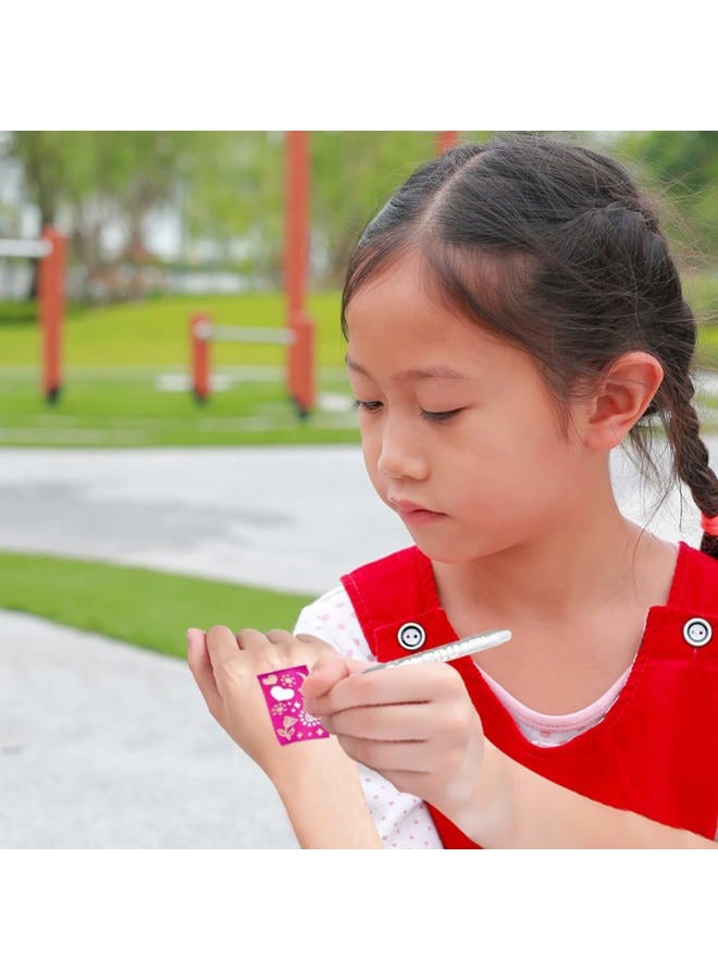 ArtCreativity Shimmery Temporary Tattoo Pens for Kids, 4 Pack, Each Pack with 6 Tattoo Markers & 3 Stencil Stickers, Washable Tattoo Body Ink, Sparkle Girls Fashion Activity, Sparkly Tats Body Art Set - Image 5