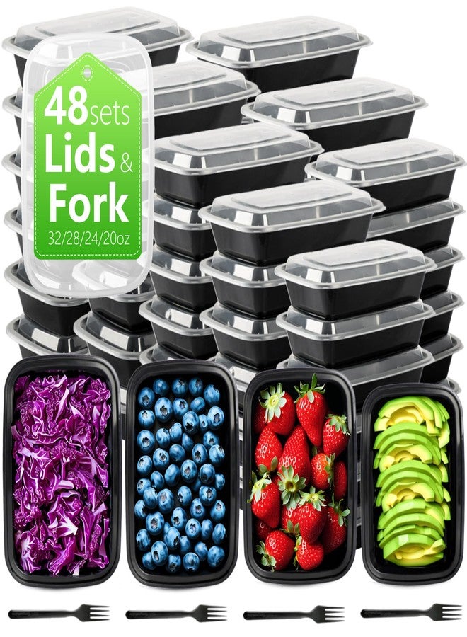 NutriBox مجموعة متنوعة من 48 علبة لتحضير الوجبات مع أغطية وشوك - 20 أونصة - 24 أونصة - 28 أونصة - 32 أونصة، علب طعام قابلة لإعادة الاستخدام، علب وجبات خفيفة مانعة للتسرب، آمنة للاستخدام في المجمد، علبة غداء بلاستيكية مانعة للتسرب - Image 1