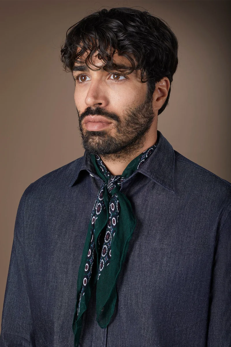 دوبل غانغر Men's viscose scarf with geometric pattern - DK Green