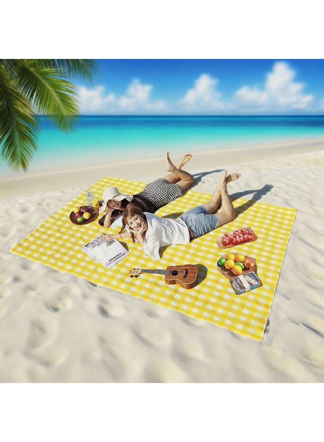 سجادة نزهة أحادية الاستخدام بخطوط صفراء مربعة، مفرش طاولة مقاوم للماء للتخييم الخارجي والشاطئ