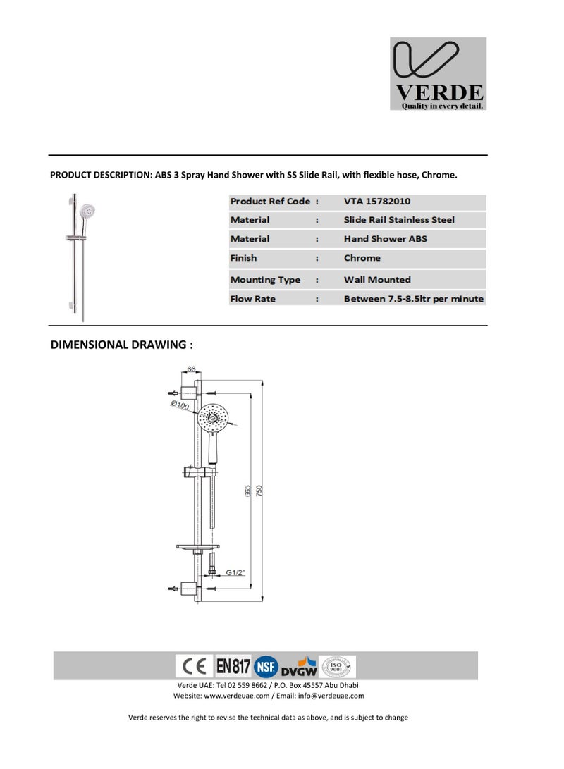 Verde ABS 3 Spray Hand Shower - Image 2