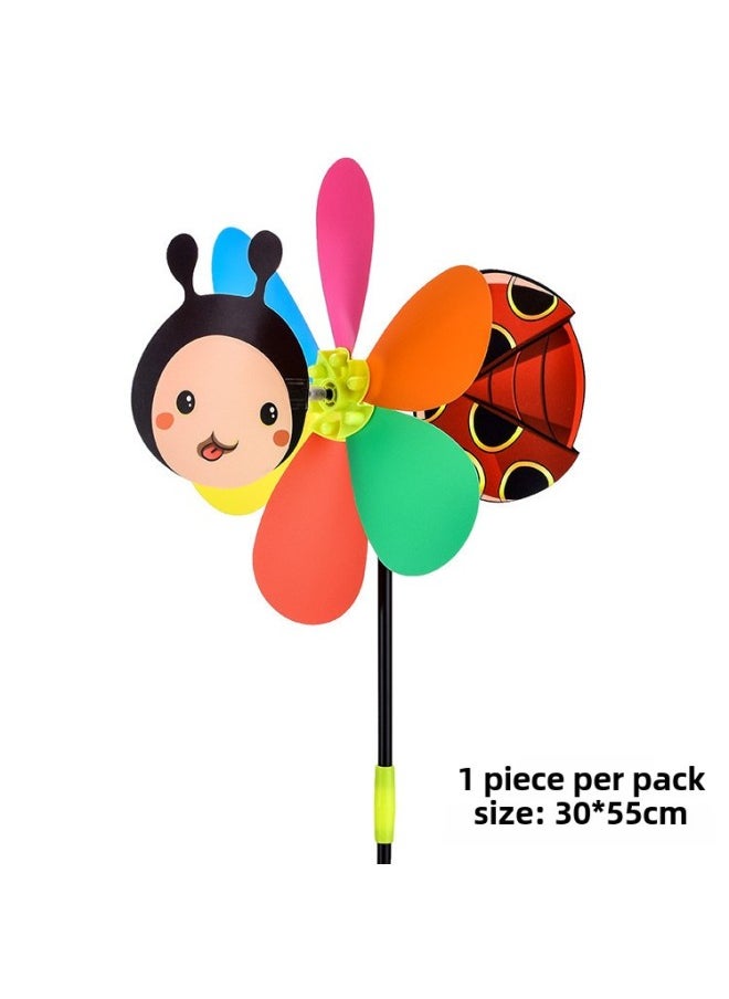 Double-layer Sequined Windmill Children's Cartoon Six-wheel Large And Small Park Stall Night Market Luminous Toys Outdoor Decoration-Color:Three-dimensional Windmill (瓢虫  - Image 1