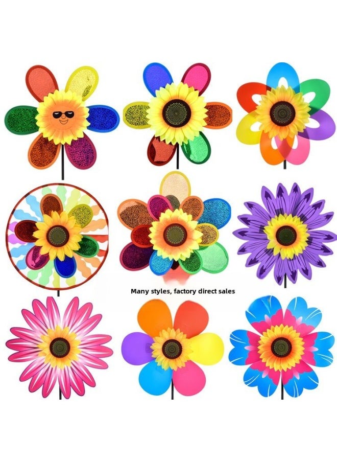 Double-layer Sequined Windmill Children's Cartoon Six-wheel Large And Small Park Stall Night Market Luminous Toys Outdoor Decoration-Color:Three-dimensional Windmill (瓢虫  - Image 2