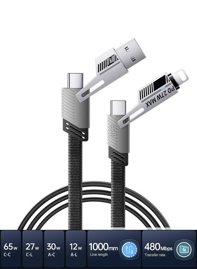 4 in 1, 65W High Power Fast Charging Cable Support Support Many Models of Cell Phones, USB-A to Type-C, USB-A to Lightning, Type-C to Type-C, Type-C to Lightning, Apple, Huawei, Xiaomi, Samsung and more smartphone charging cable. - Image 1