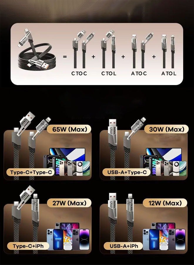 4 in 1, 65W High Power Fast Charging Cable Support Support Many Models of Cell Phones, USB-A to Type-C, USB-A to Lightning, Type-C to Type-C, Type-C to Lightning, Apple, Huawei, Xiaomi, Samsung and more smartphone charging cable. - Image 3