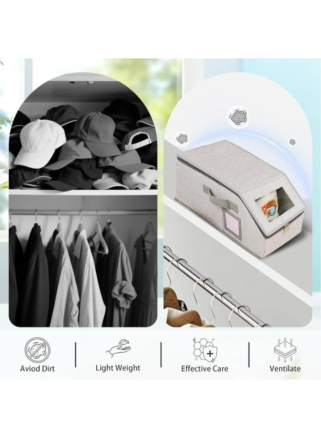 Hat Organizer for Baseball Caps,Hat Organizer for Closet, Sturdy Stackable Storage with Clear Lid, Flip-Top Access, Space-Saving Hat Box for Closet, Breathable Fabric - Image 2