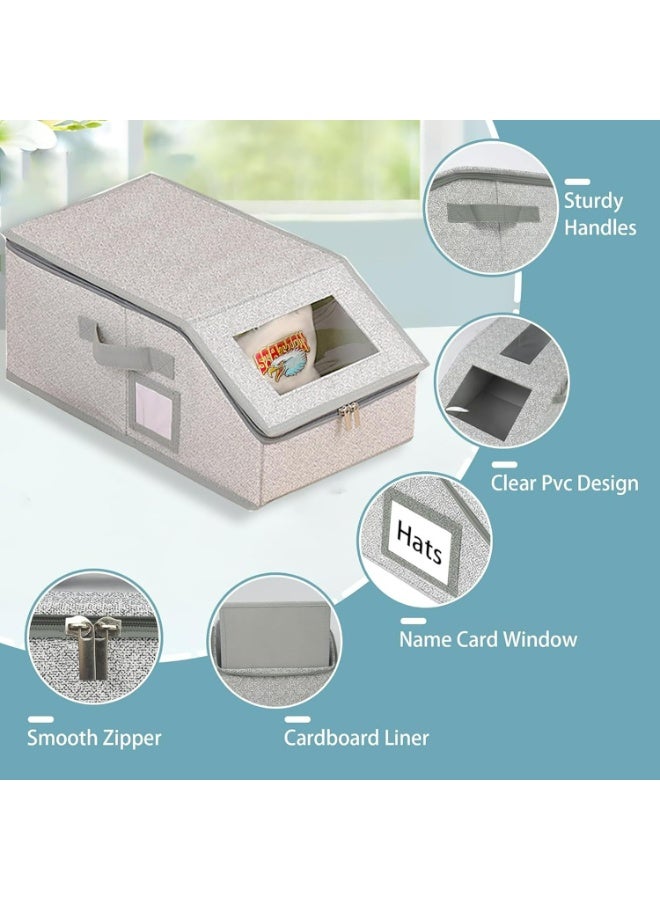 Hat Organizer for Baseball Caps,Hat Organizer for Closet, Sturdy Stackable Storage with Clear Lid, Flip-Top Access, Space-Saving Hat Box for Closet, Breathable Fabric - Image 4