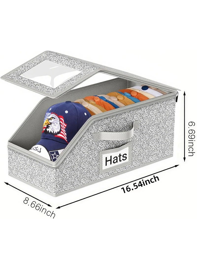 Hat Organizer for Baseball Caps,Hat Organizer for Closet, Sturdy Stackable Storage with Clear Lid, Flip-Top Access, Space-Saving Hat Box for Closet, Breathable Fabric - Image 3