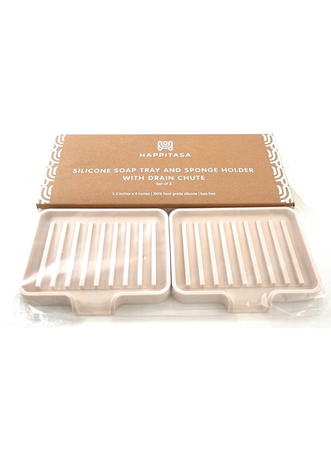 Happitasa Silicone Soap Dish Tray and Sponge Holder with Drain Chute, Pack of 2 (Sand Dollar, 5.2"X4") - Image 4