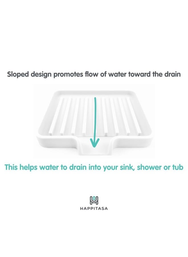 Happitasa Silicone Soap Dish Tray and Sponge Holder with Drain Chute, Pack of 2 (Sand Dollar, 5.2"X4") - Image 3