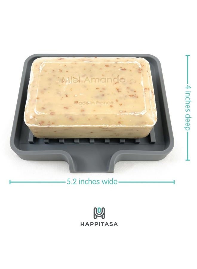 Happitasa Silicone Soap Dish Tray and Sponge Holder with Drain Chute, Pack of 2 (Sand Dollar, 5.2"X4") - Image 2