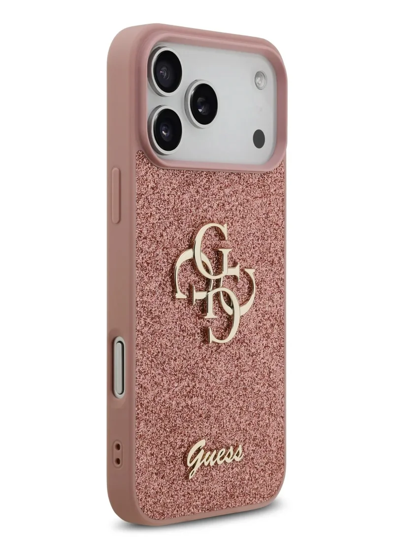 GUESS iPhone 17 Pro Case PU Glitter Cover With Big 4G Metal Logo - Pink