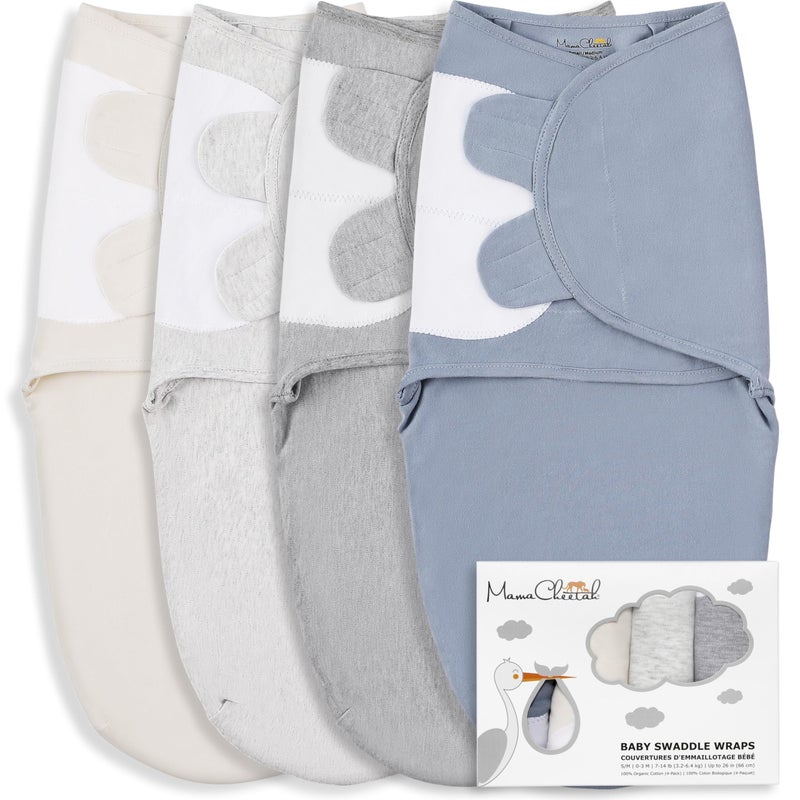 Reperkid Mama Cheetah Baby Swaddle Sack, Organic Cotton Swaddle Blanket, Adjustable Swaddling Sleep Sacks, Easy Swaddles for Boy Girl 0-3 Month, Baby Essentials, 4-Pack, Melange - Image 1