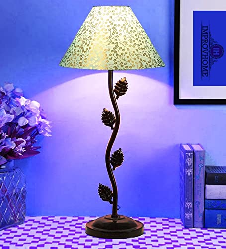 Improvhome Beautiful for Farm House Metal Table Lamp with Cotton Fabric Conical Shape(Dhaniya) - Image 1