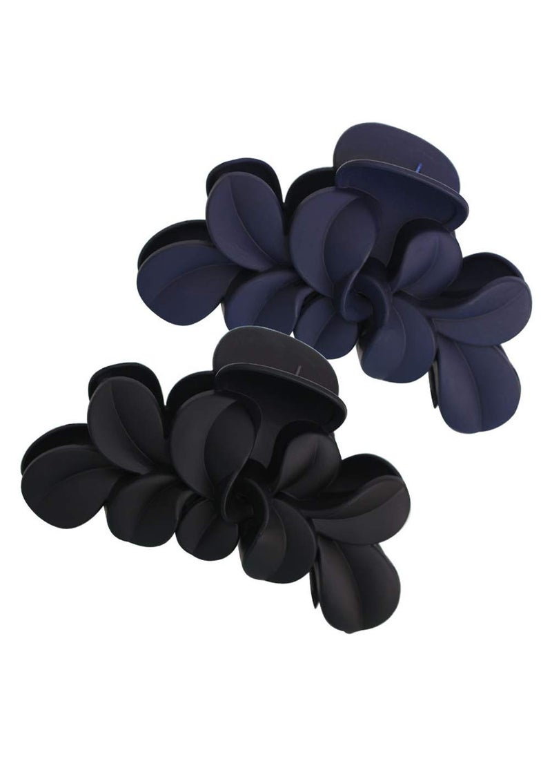 Teensery 2 Pcs 51 inch Jumbo Plastic Hair Claw Clips Stylish Leaves Shaped No Slip Jaw Clamp Hair Accessories for Girls and WomenMatt Black and Matt Navy Blue 