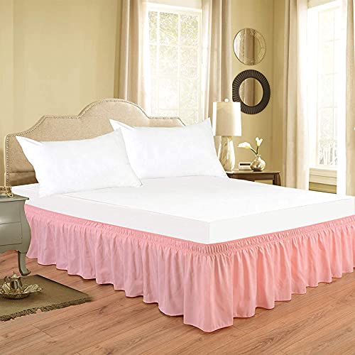 YRM Bedding's Light Pink Bed Skirt Wrap Around 600 Microfiber with Easy Fit with 15 Inch Tailored Drop Shrinkage and Fade Resistant with Microfiber 15 Bed Skirt Double Bed 48 x 72 - Image 1