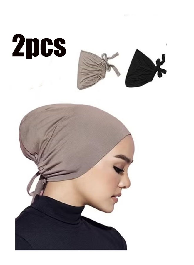 واي جيه غطاء عمامة داخلي 2 قطع قابل للتعديل وشاح سفلي نسائي مسلم أسود ، بيج ، رمادي - Image 1