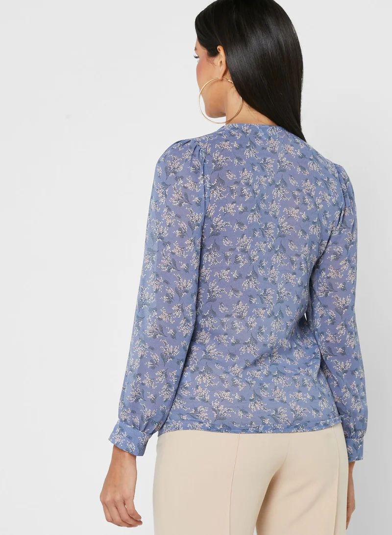 ELLA Ruffle Button Down Sheer Blouse