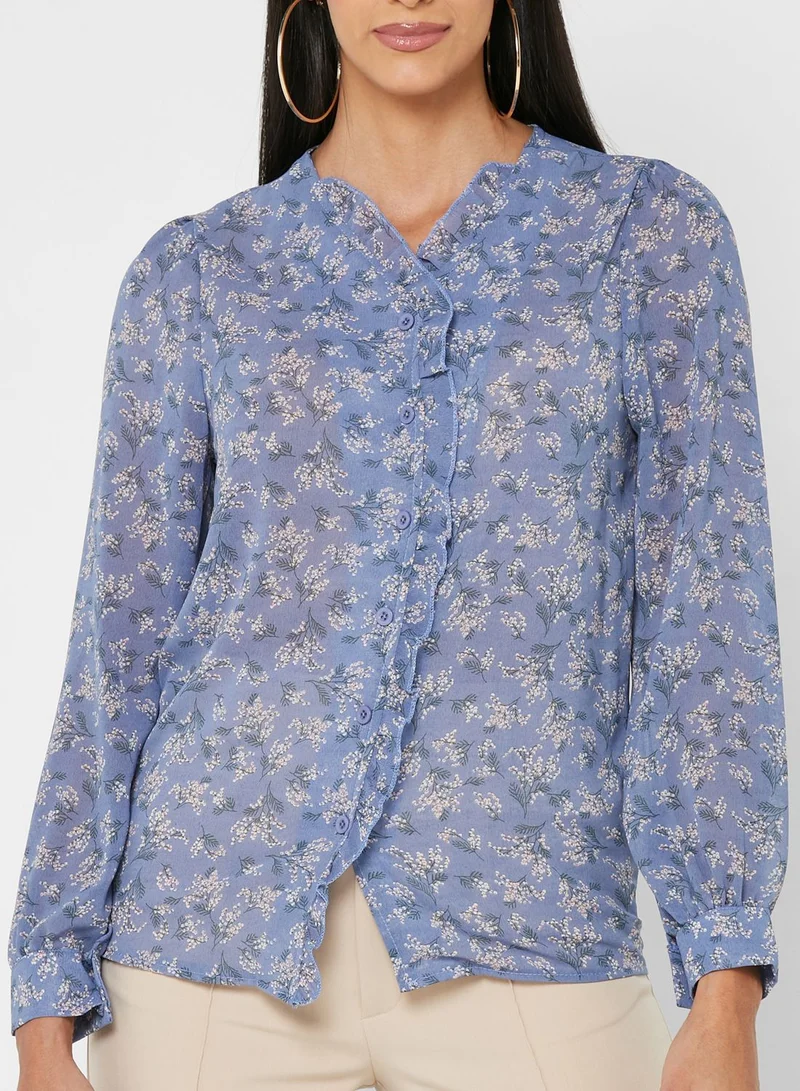 ELLA Ruffle Button Down Sheer Blouse