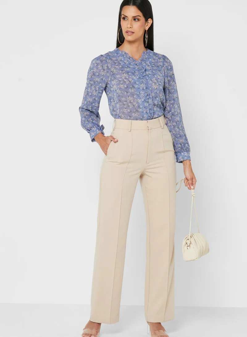 ELLA Ruffle Button Down Sheer Blouse